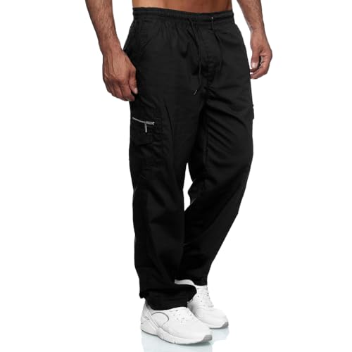 GUSTAVE Cargo Pants for Men - Polyester Casual Baggy Pants - Elastic Adjustable Waistline Fashion Summer Lightweight Loose Men'S Trousers Sport - Cargo Trousers for Men With Multi Pockets - L Black GUSTAVE Cargo Pants for Men - Polyester Casual Baggy Pants - Elastic Adjustable Waistline Fashion Summer Lightweight Loose Men'S Trousers Sport - Cargo Trousers for Men With Multi Pockets - L Black